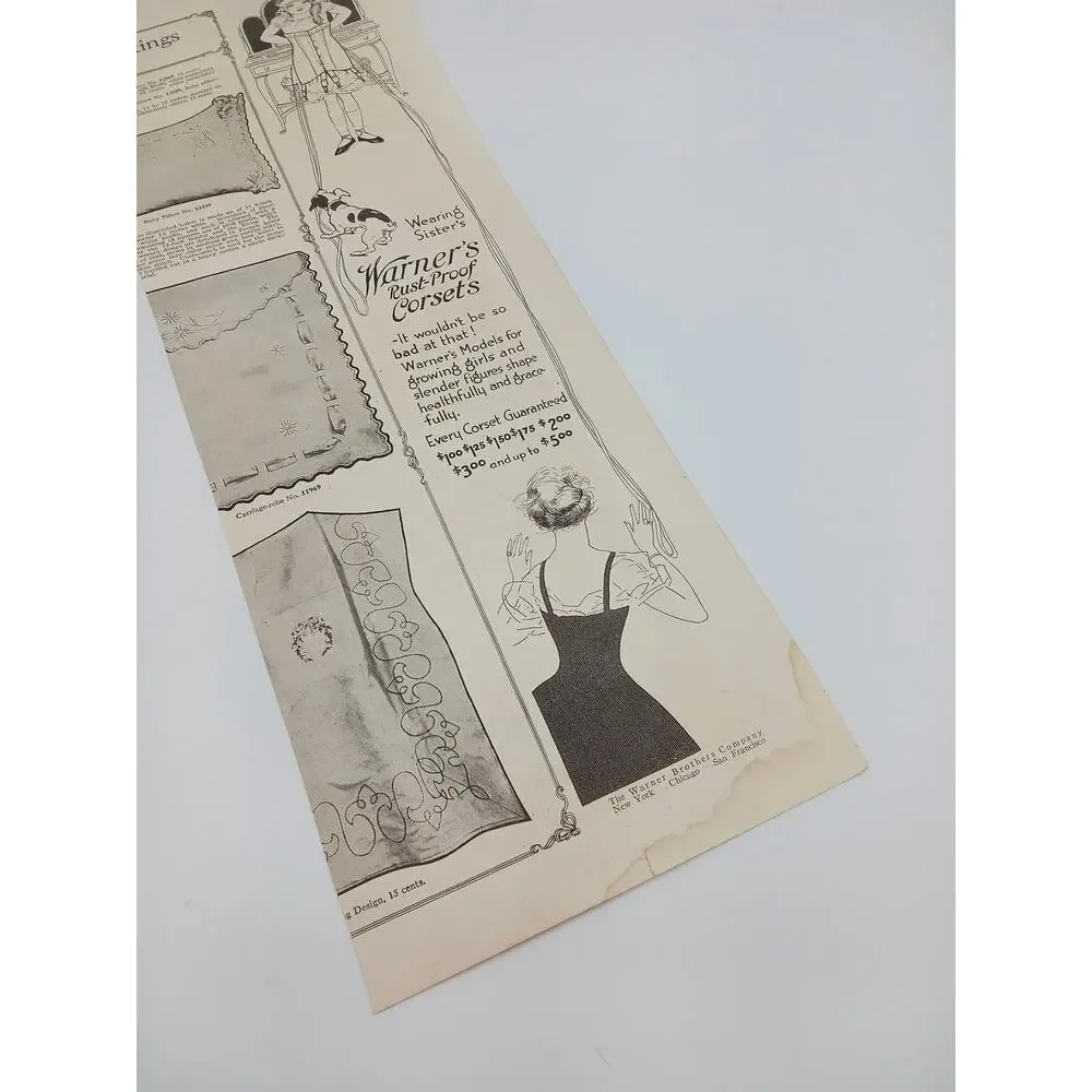 1910s Quaker Oats Company Puffed Wheat Warner's Rust Proof Corsets Print Ad Dog